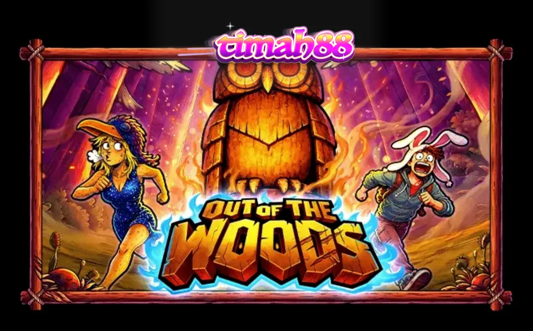 Tampilan visual slot Out of the Woods dengan tema hutan dan karakter hewan unik.